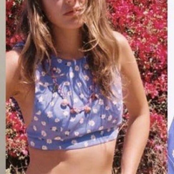 NWT ZARA | Blue Daisy Floral Print Crop Tank Top | Sz Small - Picture 3 of 9